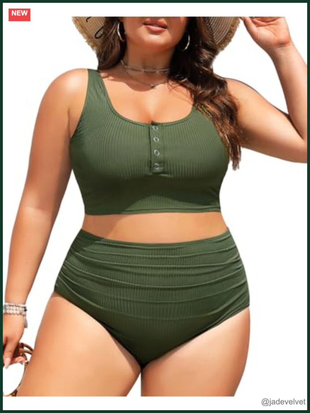 Plus Size High Waisted Bikini Set Tummy Control Ribbed 2 Piece Swimwear